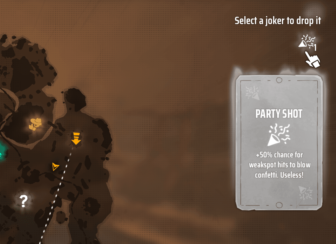 The joker selection prompt showing a card and its effect in Far Far West