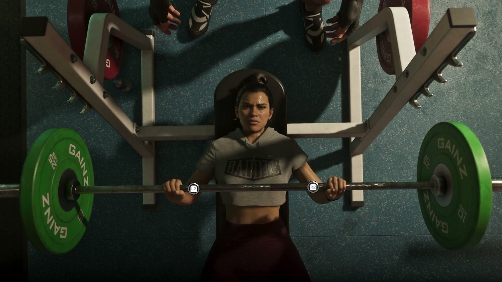 A character lifting weights at a gym in GTA 6