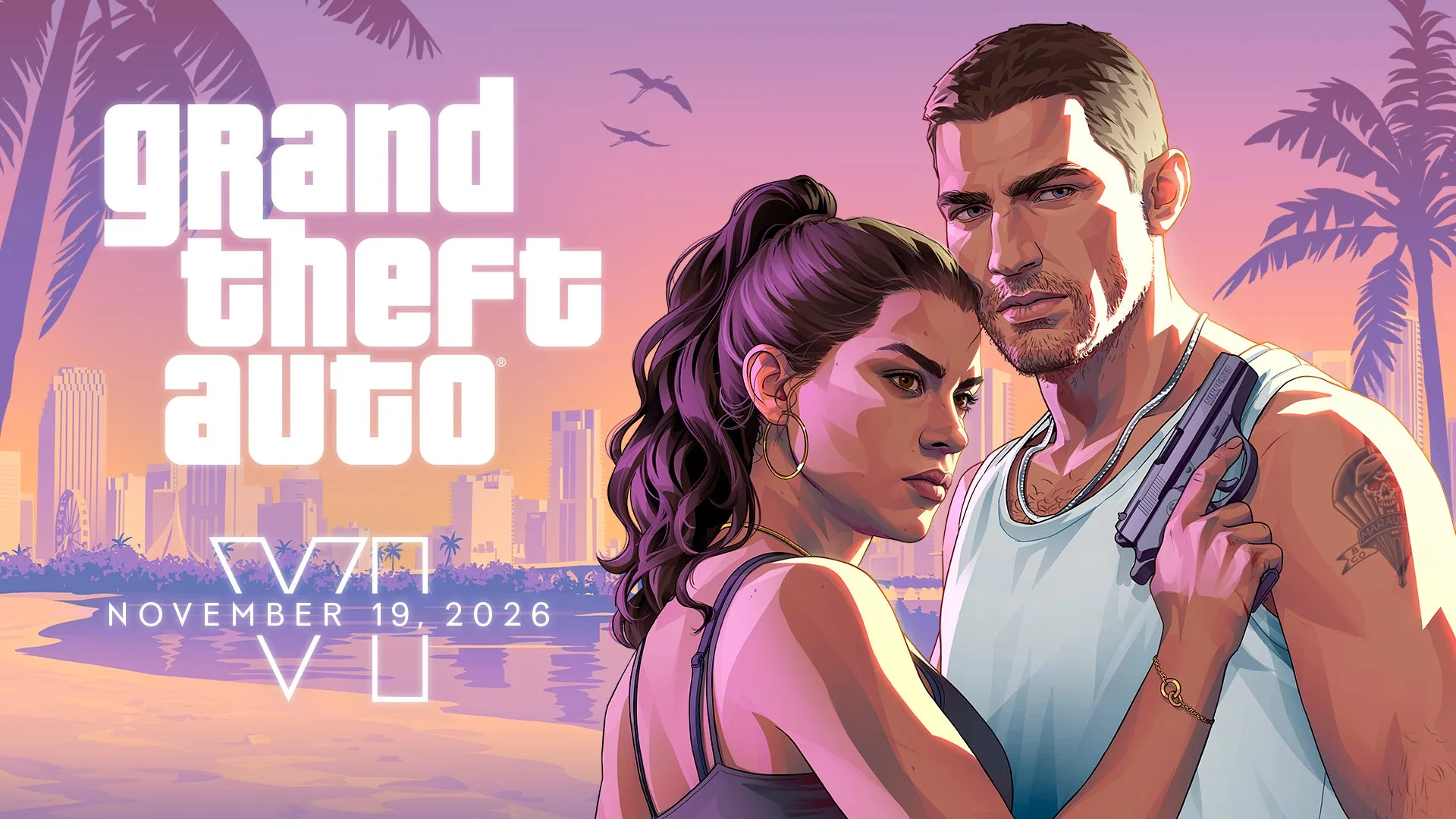Grand Theft Auto VI key art with the November 19, 2026 release date