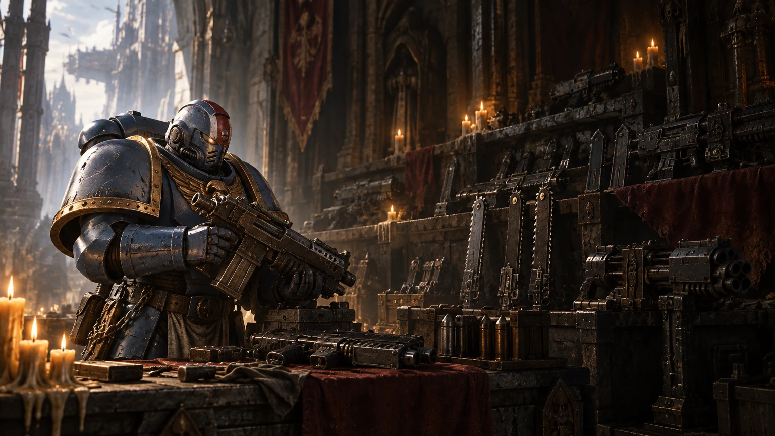 Space Marine 2 — weapon tiers on the armoury bench