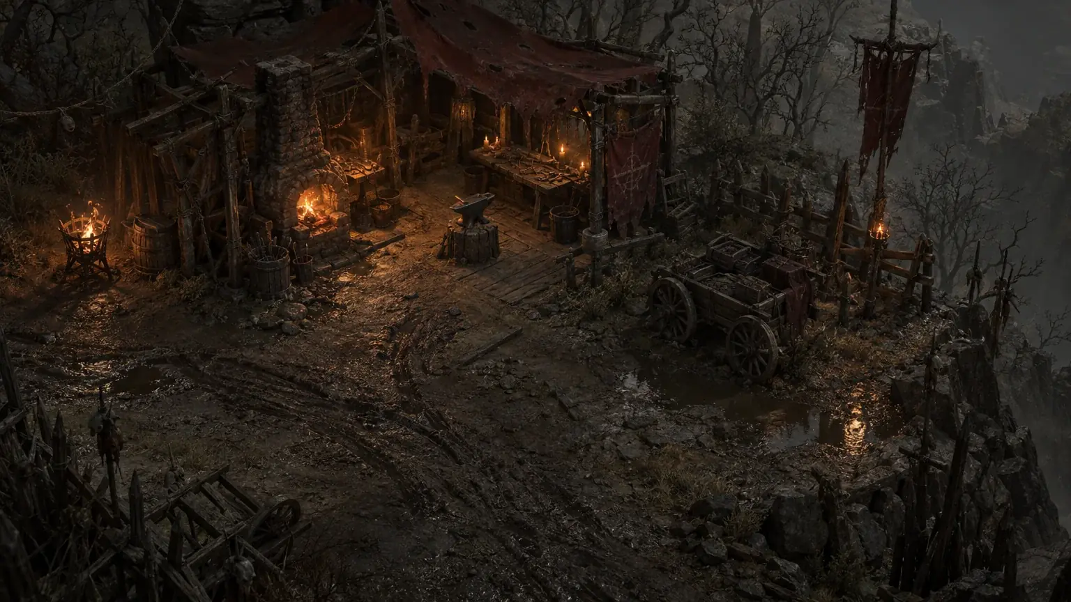 A row of glowing waypoints on dark stone, one lit brighter than the rest