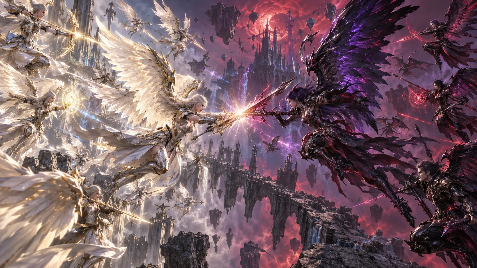 Elyos and Asmodian Daevas clashing in the shared Abyss in AION 2