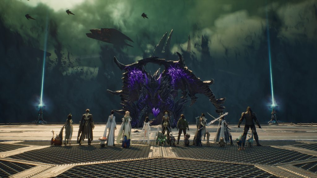 A party of AION 2 characters facing a giant winged creature