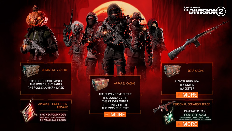 Division 2 Red Moon Unleashed event caches: Community, Apparel and Gear Cache rewards and the Necromancer completion reward